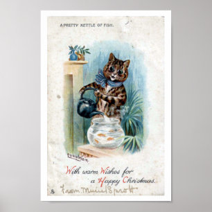 Póster Gato con un hervidor de agua, Louis Wain