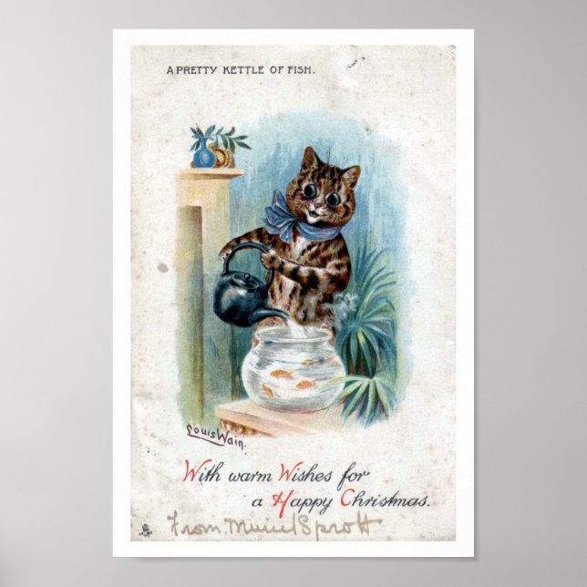 Póster Gato con un hervidor de agua, Louis Wain (Frente)