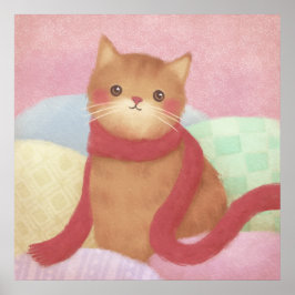 Póster Gato Con Un Ilustracion Rojo De Carne