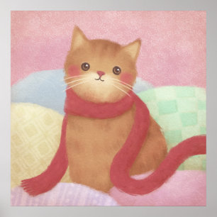 Póster Gato Con Un Ilustracion Rojo De Carne