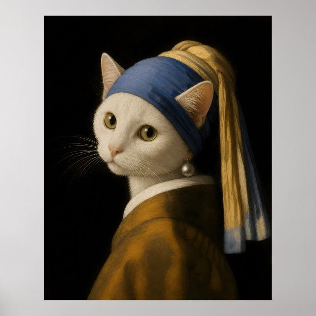 Póster Gato con un pendiente de perla (Frente)