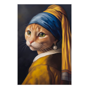 Póster Gato con una Perla   Divertida parodia de Vermeer