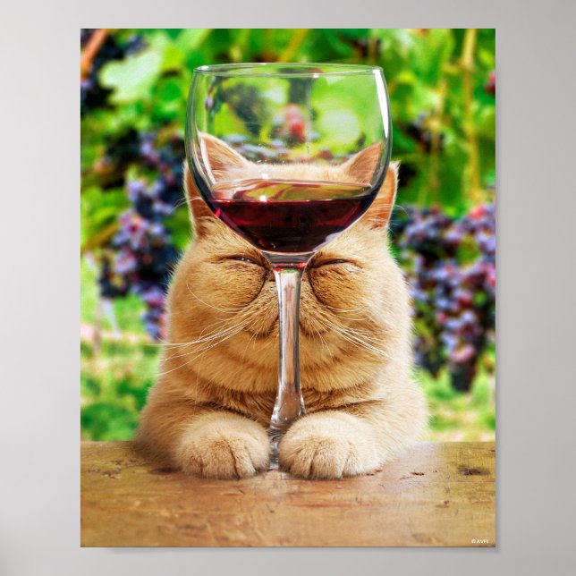 Póster Gato con vidrio de vino (Frente)