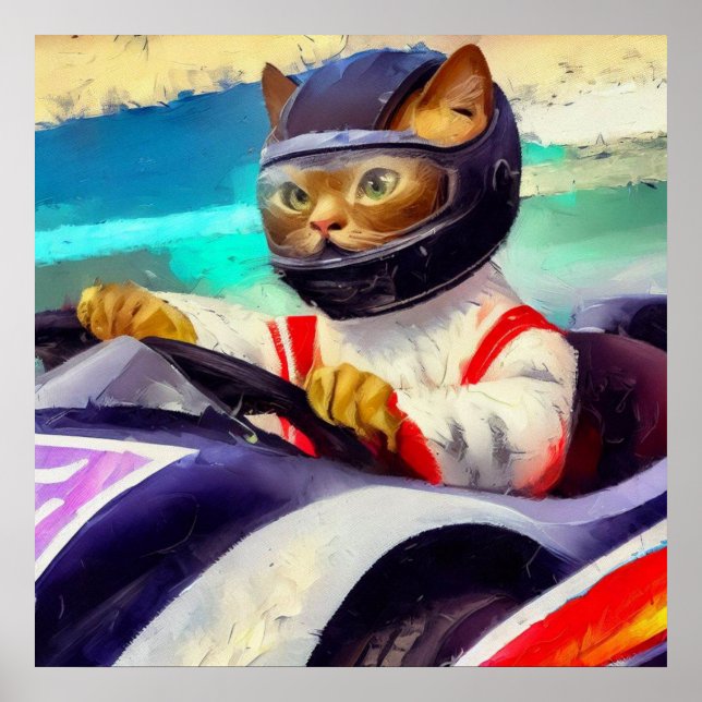 Póster Gato conduciendo un racecar (Frente)