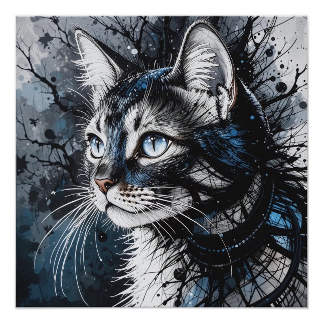 Póster Gato Contemporáneo Brillante (Anverso)
