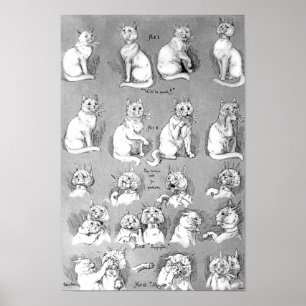 Póster Gato, cortejo y matrimonio, novia, Louis Wain
