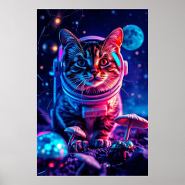 Póster Gato cósmico en disco MuShrooms
