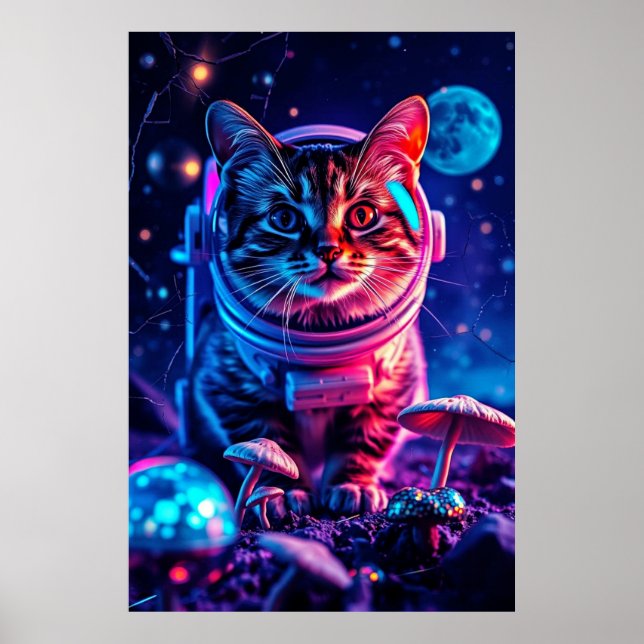 Póster Gato cósmico en disco MuShrooms (Frente)