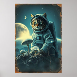 Póster Gato cósmico en disco MuShrooms