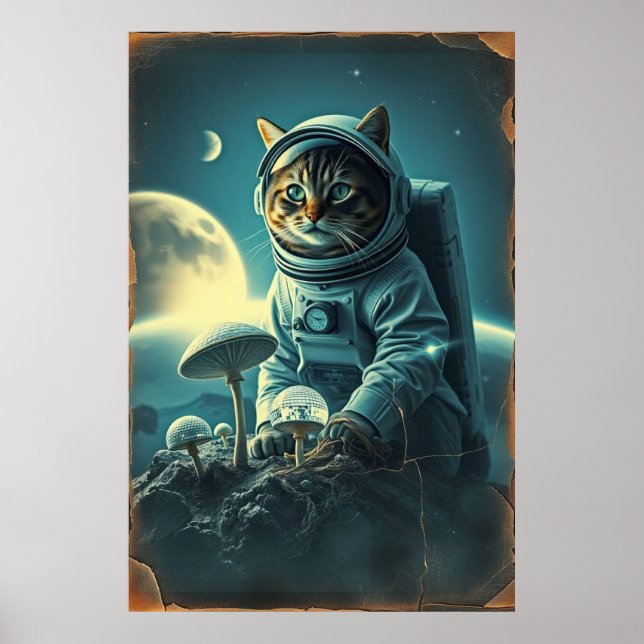 Póster Gato cósmico en disco MuShrooms (Frente)
