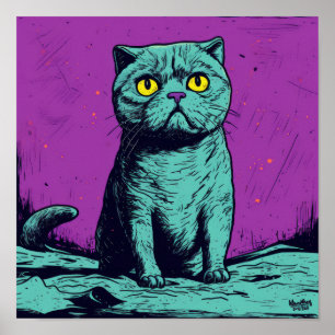 Póster Gato cósmico en el Poster de la luna
