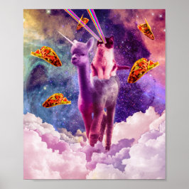 Póster Gato cósmico montando Alpaca Unicorn