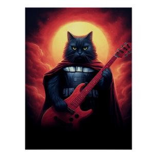Póster Gato cósmico tocando guitarra en galaxia
