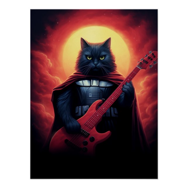 Póster Gato cósmico tocando guitarra en galaxia (Anverso)