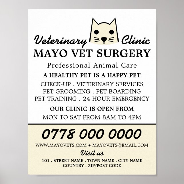 Póster Gato crema, veterinario, anuncio de servicio veter (Frente)