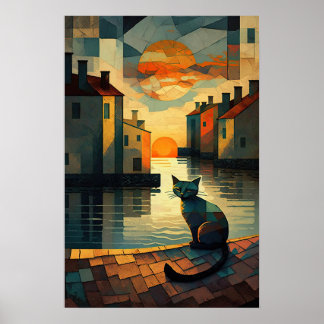 Póster Gato cubista: Atardecer en aguas venecianas