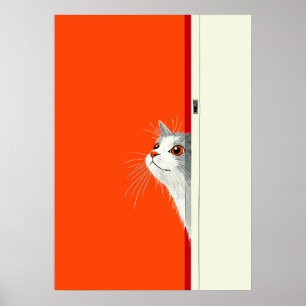 Póster Gato curioso asomando por la puerta