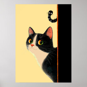 Póster Gato curioso y gusano furtivo