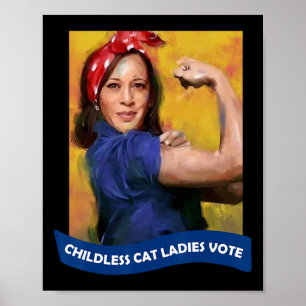 Póster Gato Damas Votar Kamala 2024 Rosie The Riveter