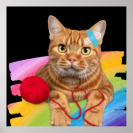 Póster Gato dañado en fondo arco iris