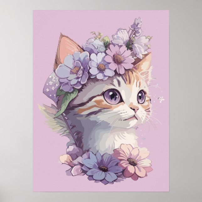 Póster Gato de acuarela violeta con harina (Frente)