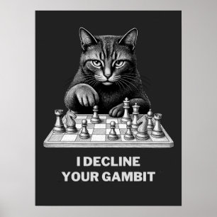 Póster Gato de Ajedrez Rechaza Tu Gambito