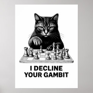 Póster Gato de Ajedrez Rechaza Tu Gambito