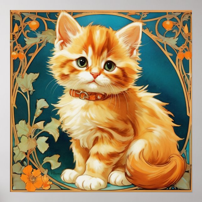 Póster Gato de Alphonse Mucha Art Nouveau (Frente)