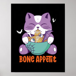 Póster Gato de anime lindo comiendo Ramen Bon Apetito Hal