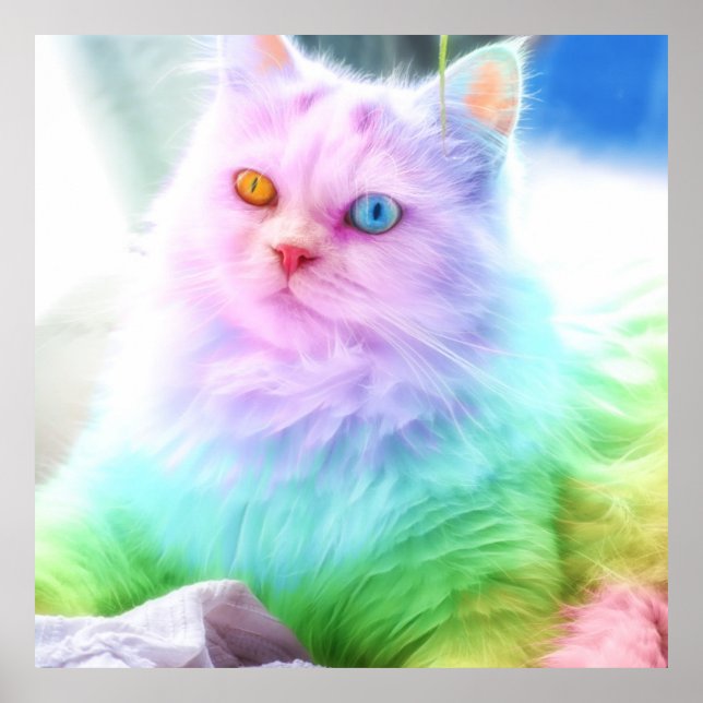 Póster Gato de arco iris de Unicornio (Frente)