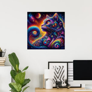 Póster Gato de arco iris en espiral místico de galaxia