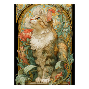 Póster Gato de Art Nouveau