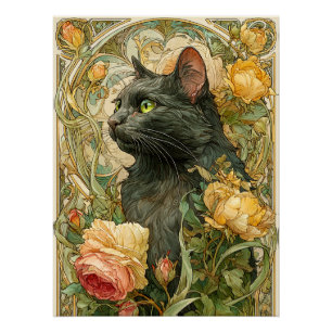 Póster Gato de Art Nouveau