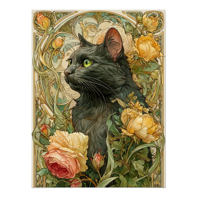 Póster Gato de Art Nouveau (Anverso)