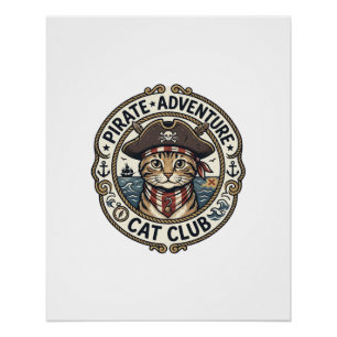 Póster Gato de Aventura Pirata Arte Vectorial POD - Avent