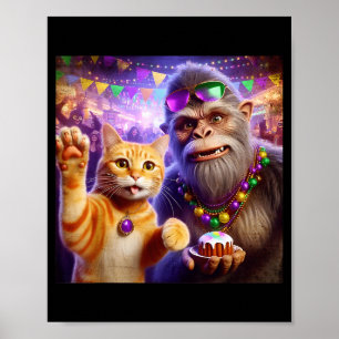 Póster Gato de Bigfoot de selfie divertido de Mardi Gras 