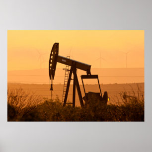 Póster Gato de bomba bombeando petróleo en West Texas, EE
