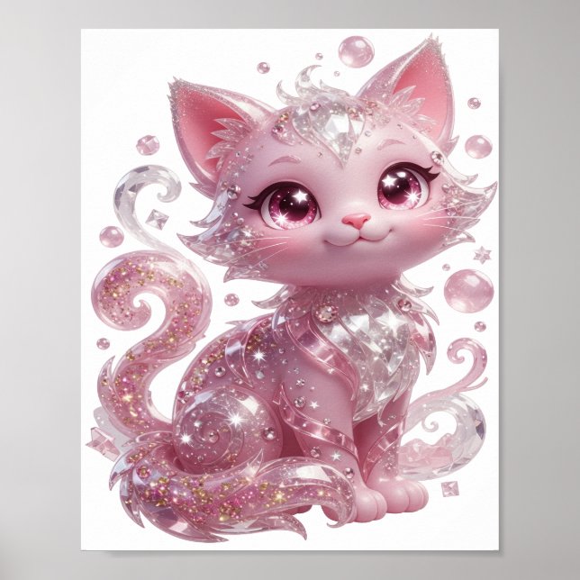 PÓSTER GATO DE BRILLO PLATA JUGUETÓN (Frente)