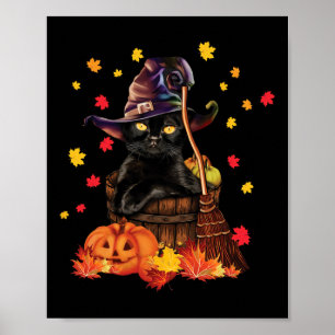 Póster Gato de bruja Calabaza Cae Gato divertido Perro Ga