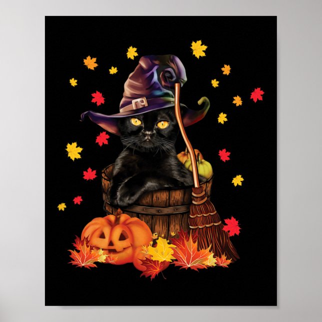 Póster Gato de bruja Calabaza Cae Gato divertido Perro Ga (Frente)