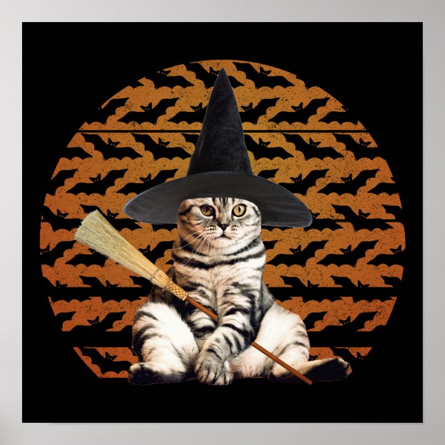 Póster Gato de bruja de Halloween (Frente)
