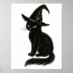 Póster Gato de Bruja – Ilustración de Halloween con Tinta
