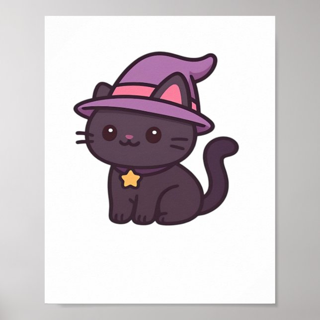 Póster Gato de bruja Kawaii en camiseta clásica de Gorra  (Frente)