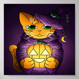 Póster Gato de bruja morado de Halloween