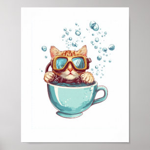Póster Gato de buceador pequeño - Funny Scuba Kitty Tea L