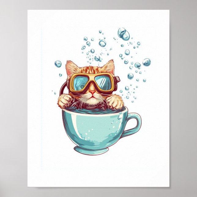 Póster Gato de buceador pequeño - Funny Scuba Kitty Tea L (Frente)