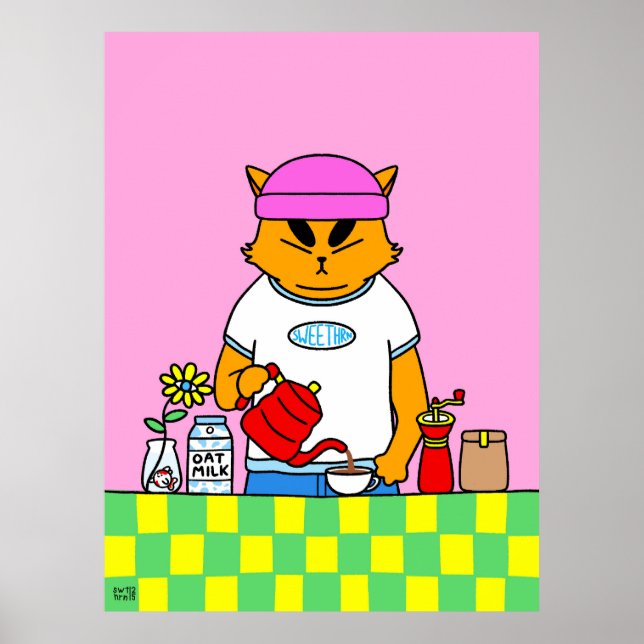 Póster Gato de café de cocina colorido  (Frente)