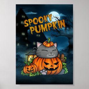Póster Gato de calabaza espumoso de Halloween