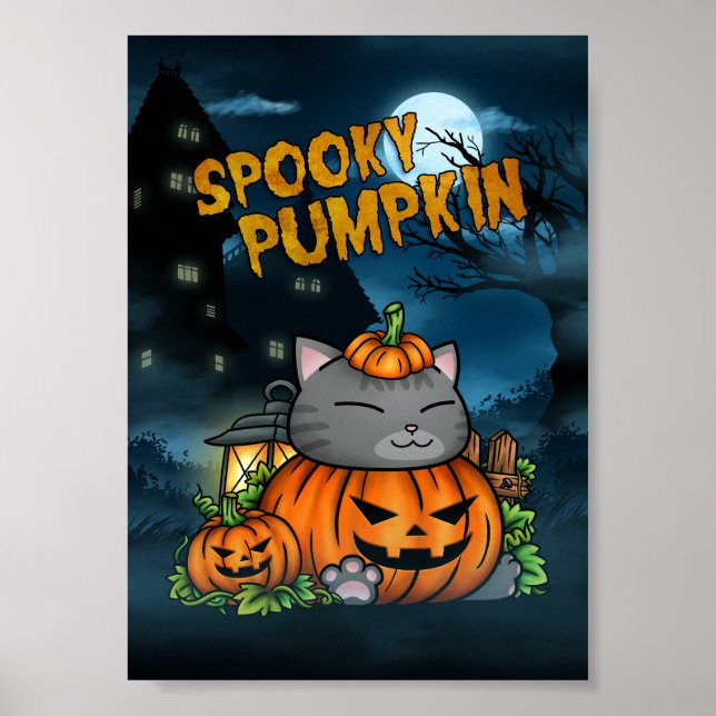 Póster Gato de calabaza espumoso de Halloween (Frente)