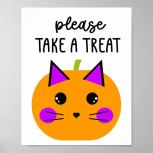 Póster Gato de calabaza Halloween, por favor, tómate un t
